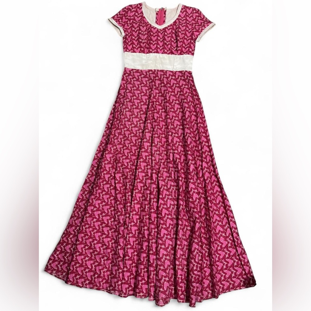 Vintage Heart Print Maxi Dress, Size small, 27” waist, Valentines Day